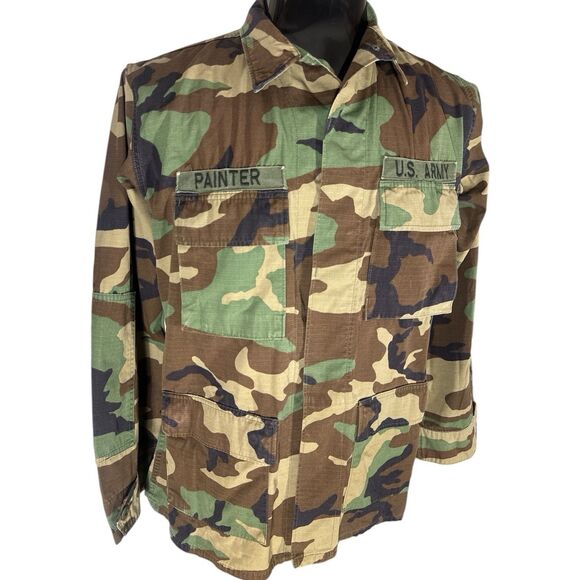 Vintage US Army Hot Weather Woodland Camo Field Coat Jacket 807 Medical Brigade - Picture 4 of 11